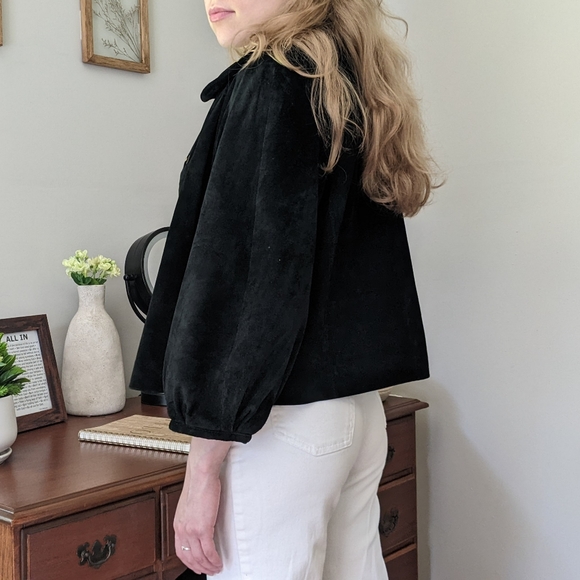 Vintage Cropped Puff Sleeve Suede Jacket - Picture 9 of 10